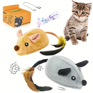 USB Rechargeable LED Cat Toy - Automatic Moving Feather Tail Interactive Mouse