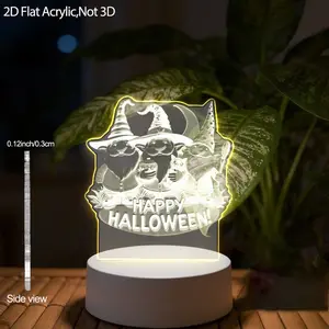 2D Acrylic LED Night Light, Halloween Dwarf Lamp with Cat, Pumpkin, Broom, Moon, USB Powered, Bedside Desk Decor, Comfort Reading Gift