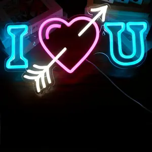 Neon Light "I Love You" Arrow Heart, Pink Love Wall Lamp Decoration, USB Powered with Dimmer Switch, Touch and Switch Control, Plastic Wall Hanging Art, Suitable for Bedroom, Wedding