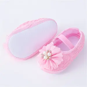 Baby Girls Flats and Headband Soft Sole Non-slip Pearl Flower Walking Shoes for Newborn