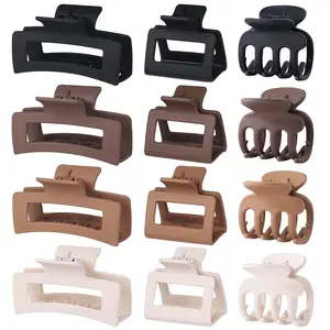 Hair Claw Clips 12 Pack, Matte Hair Clips Set with Small Medium Large Sizes, Non Slip Hair Clips for Thin Thick Curly Hair, Brown