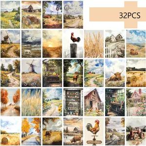 Farm Themed Postcard, 32pcs/set Fall Harvest Themed Postcard, Wall Decor Card, Message Card, Postcard, Wall Decor, Holiday Gift