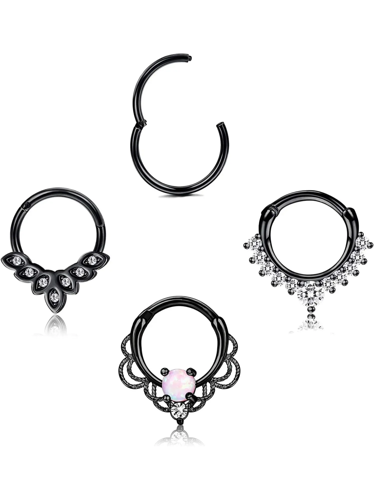 4PCS 16G Septum Clicker Ring Opal CZ Cartilage Helix Piercing Jewelry Helix Pierced Ring Tragus Daith Earrings Hinged Segment Clicker Ring Stainless Steel Nose Hoop 8-10MM Spiral Nose Ring Nose Ring Jewelry Nose Rings Hoops