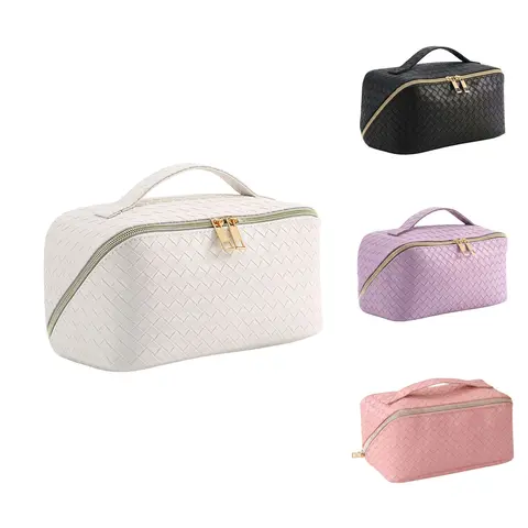 Makeup Bag with Brush Compartment, Sleek Compact PU Leather Organizer for Travel, Gym, and Storing Makeup Products