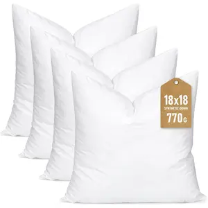 Synthetic Down Pillow Insert, 18x18 Down Alternative Throw Pillow Insert. Ultra Soft Fluffy Sleeping Pillow with  Cotton Cover, Decorative Pillows Set of 4-White.
