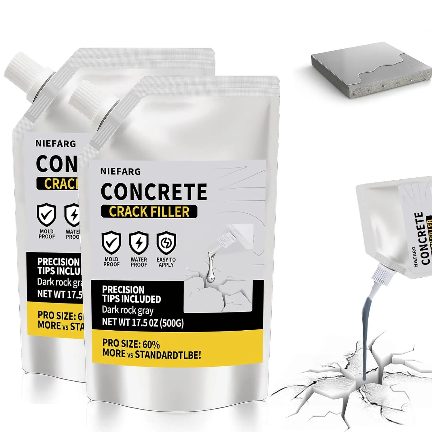 Concrete Crack Filler for Driveway, High Elasticity Cement Crack Filler, Self Leveling Quick Drying Sealing Adhesive for Outdoor, Patio, Waterproof (17.6 Floz)