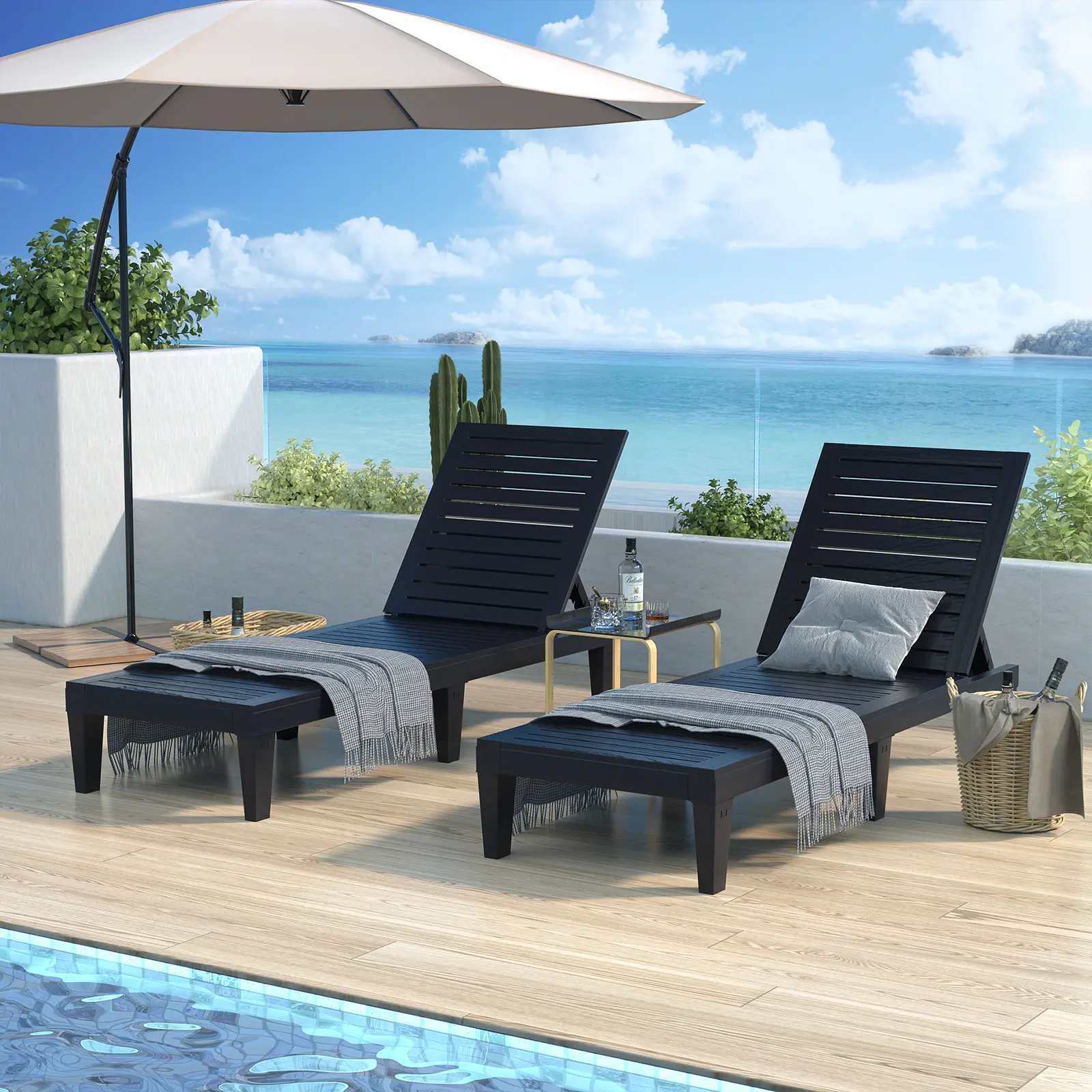 2-Pack Outdoor Chaise Lounge Chairs - Outdoor Patio Furniture, Waterproof UV-Stabilized Resin Sun Loungers, 5-Gear Adjustable Ergonomic Backrest, 300lb High Weight Capacity, Portable Folding Sun Tanning Chair, Effortless Setup, Plastic