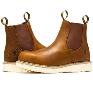 ROCKROOSTER Steel Toe Work Boots for Men Round Toe Full Grain Tumbled Leather Slip Resistant Safety Shoes - Boy Footwear Closed