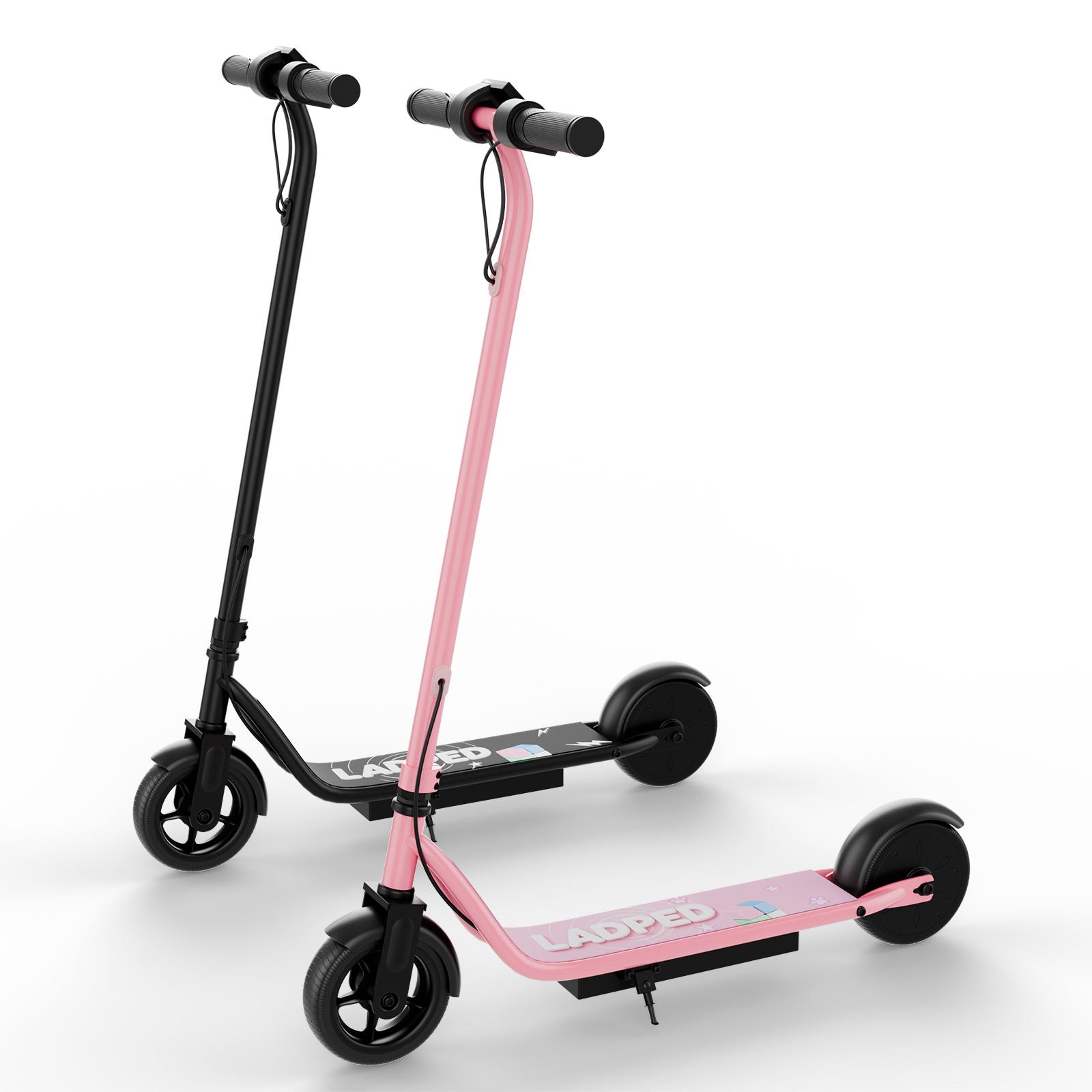 A Kids Electric Scooter with 250W Motor 3 Speed Modes Up to 9 MPH 6.5" Solid Tires Lightweight Safe Stable Ride for Boys Girls Outdoor Fun