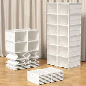 6-Tier Drop Front Shoe Storage Box, Stackable Organizer Bin with Clear Door, Plastic Shoe Rack for Closet & Entryway