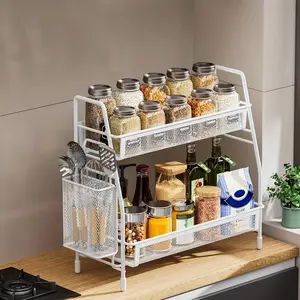 Double Layer Storage Rack, 1 Count Multifunctional Cosmetic Storage Rack, Kitchen Storage Organizer, Home Organizer for Kitchen & Bathroom