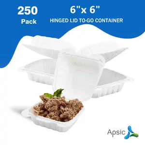 300 Pack 6"x6" Apsic To Go Food Containers - Clamshell Take Out Food Containers with Lids - Disposable Heavy Duty Plastic Hinged Meal Prep Containers Boxes for Lunch - Microwave & Freezer Safe, White