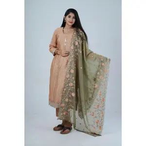 Embroidered Sequin Soft Chinnon Salwar Kameez: Luxurious Kurti Set