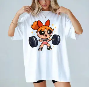 Powerpuff Girls Blossom Vintage Gym Girl T-shirt, Aesthetic Graphic Tee Tshirts, Cartoon Character Shirt, Fitness Workout Shirt, Weightlifters, Bodybuilding Shirt, Youth & Adult