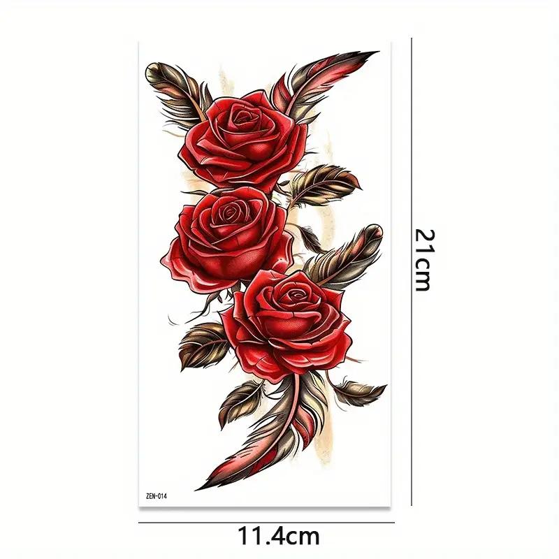 12pcs Temporary Red Rose Tattoo Stickers, Suitable For Arm And Leg Fake Tattoos, Waterproof And Sweat-Proof, Easy To Use, Dancer Chest And Thigh Designs, Very Suitable For Women's Temporary Fake Tattoos