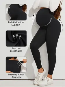 Maternity High Waist Supportive Leggings, Seamless Soft Elastic Pregnancy Pants, Long Casual Fit for Fall & Winter Daily Wear