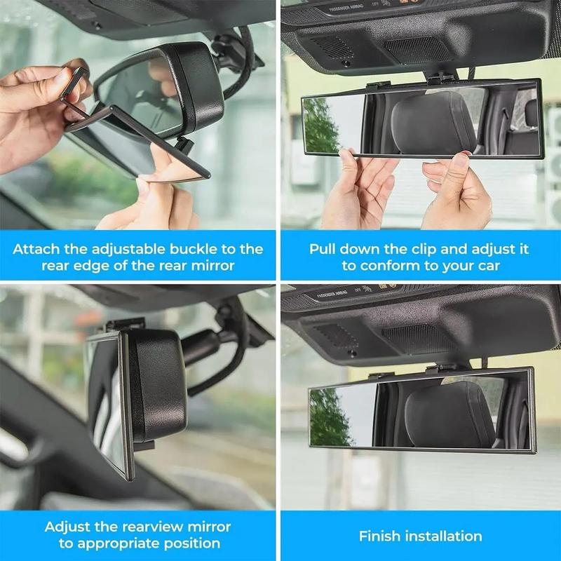Universal Panoramic Anti-Glare Rear View Mirror - Wide Angle Clip On, Interior Blind Spot Mirrors for Car, SUV, Trucks