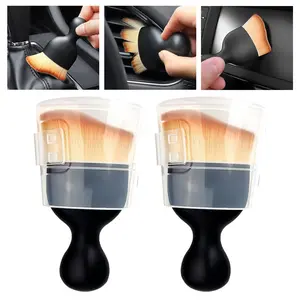 2 Counts Premium Car Interior Cleaning Brush, Gentle Soft Bristles for Scratch-free Detailing Brush, Comprehensive Auto Interior Dusting Tools with Protective Cover, Car Accessories