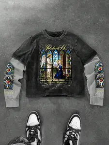 Unisex Washed Snowflake Graphic Print Fitted T-Shirt, Vintage Streetwear Style Letter Print, High-Quality Breathable Cotton Fabric