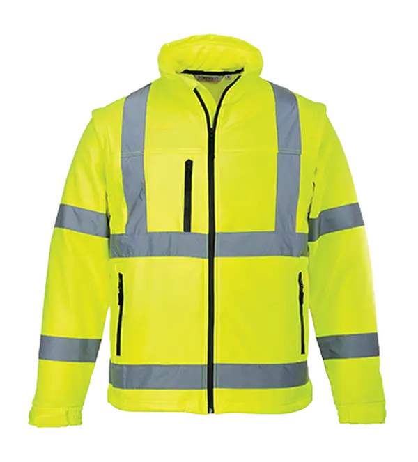 Portwest US428 3XL Hi-Visibility Fleece-Lined Water Resistant Softshell Workwear Jacket, Yellow - Regular, Tab Feature, 2 Large Internal Pockets