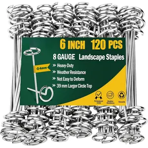 120 count Landscape Fabric Staples Pins,Thickened 8 Gauge Circle Top Landscape Fabric Stakes, 6 inch Galvanized Weed Barrier Stakes Pins with , Garden Staples for Weed Barrier Fabric