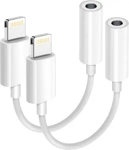 Apple MFi Certified 2 Pack Lightning to 3.5 mm Headphone Jack Adapter for iPhone, iPhone Aux Adapter Converter Dongle Audio Cable Compatible with iPhone 14 13 12 11 X XS 8 7 White