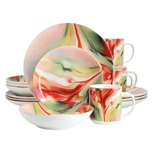 Elama Autumn Storm 16 Piece Round Porcelain Dinnerware Set