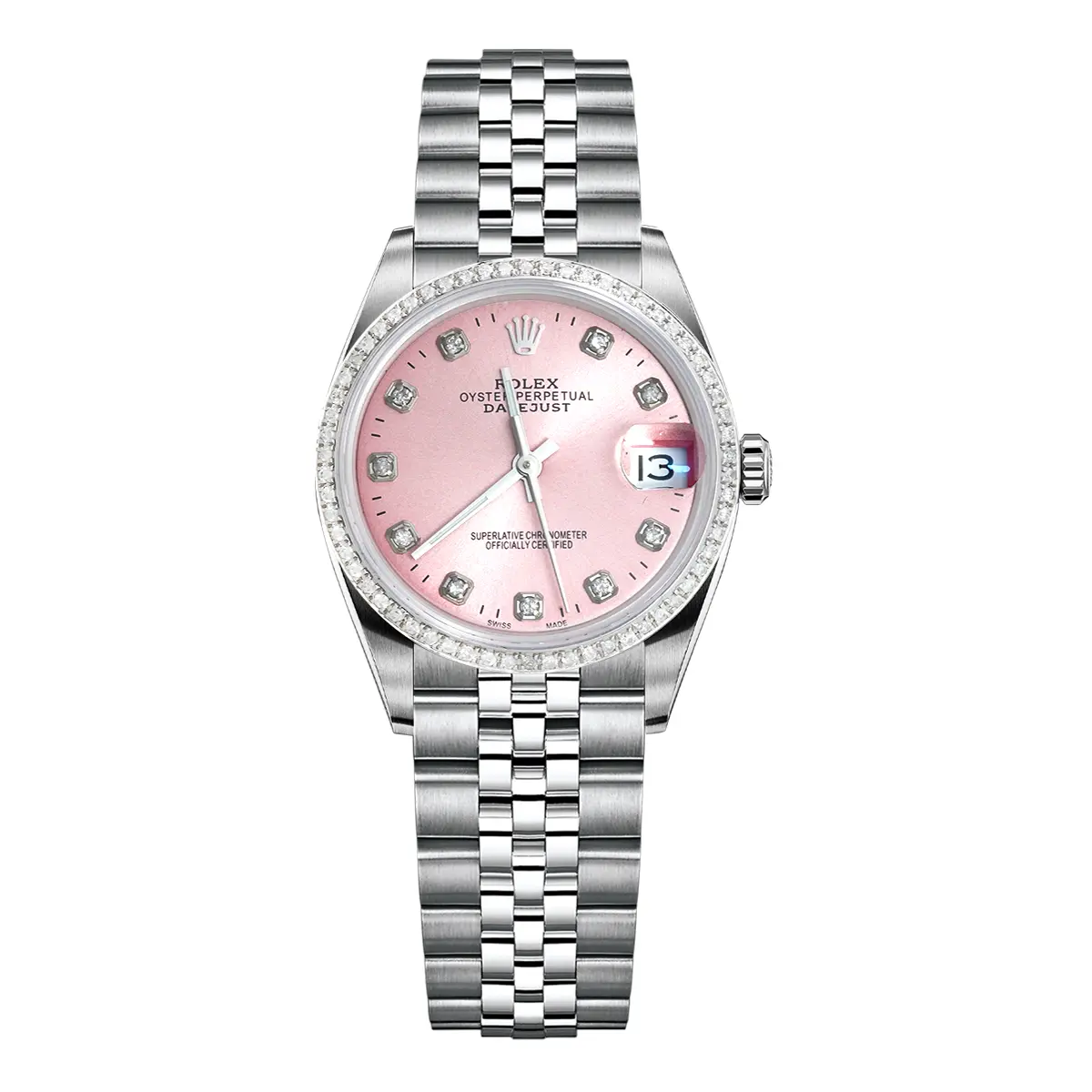 Rolex Lady-Datejust 69174 26mm Automatic Aftermarket Pink Dial Stainless Steel Ladies Watch with Aftermarket Diamond Bezel WHP043057