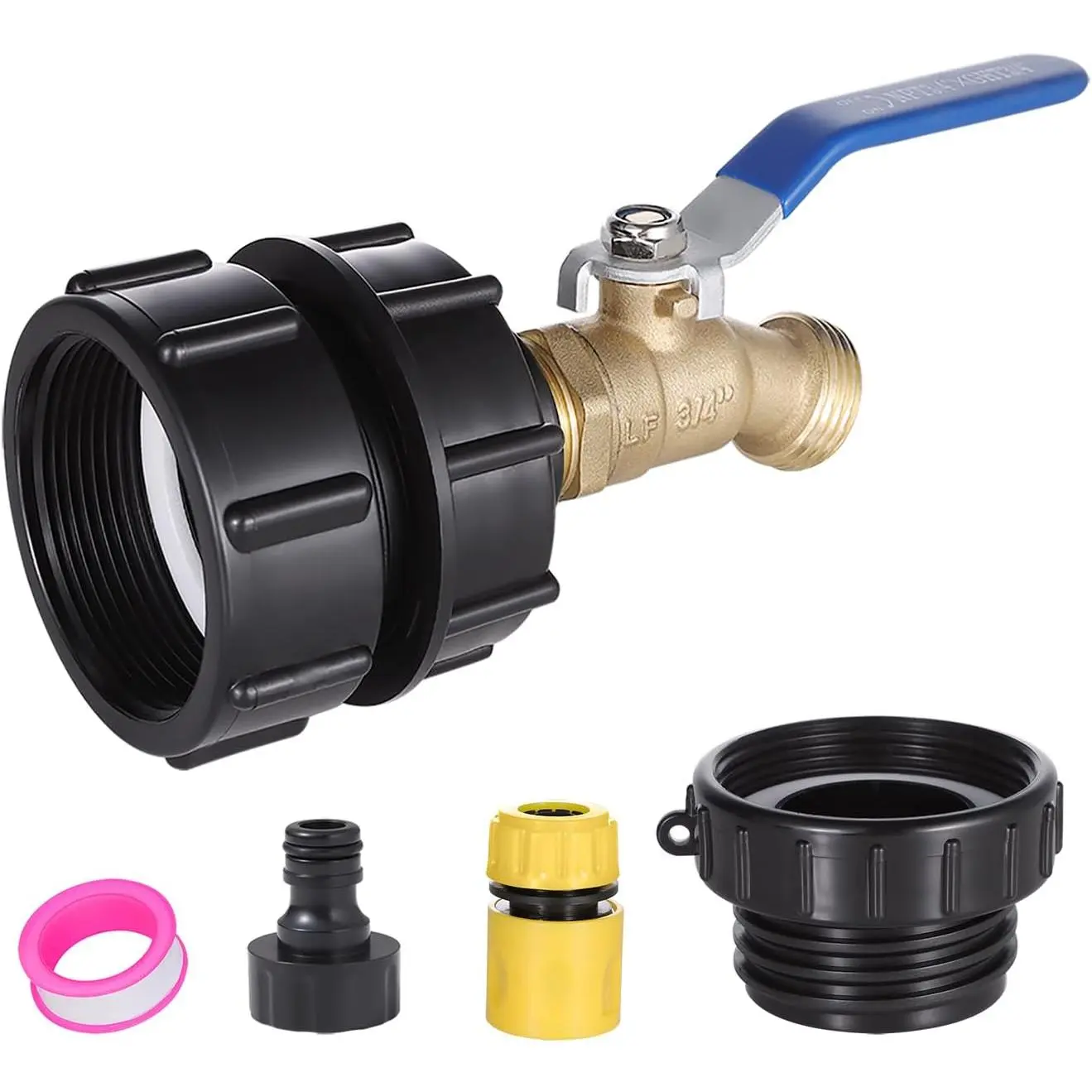 275-330 Gallon IBC Tote Water Tank Adapter with 3 Size Fittings, 2.44" Fine,2" Fine and 2" Coarse Thread + Lead-Free Brass Faucet, IBC Tote to Garden Hose Adapter