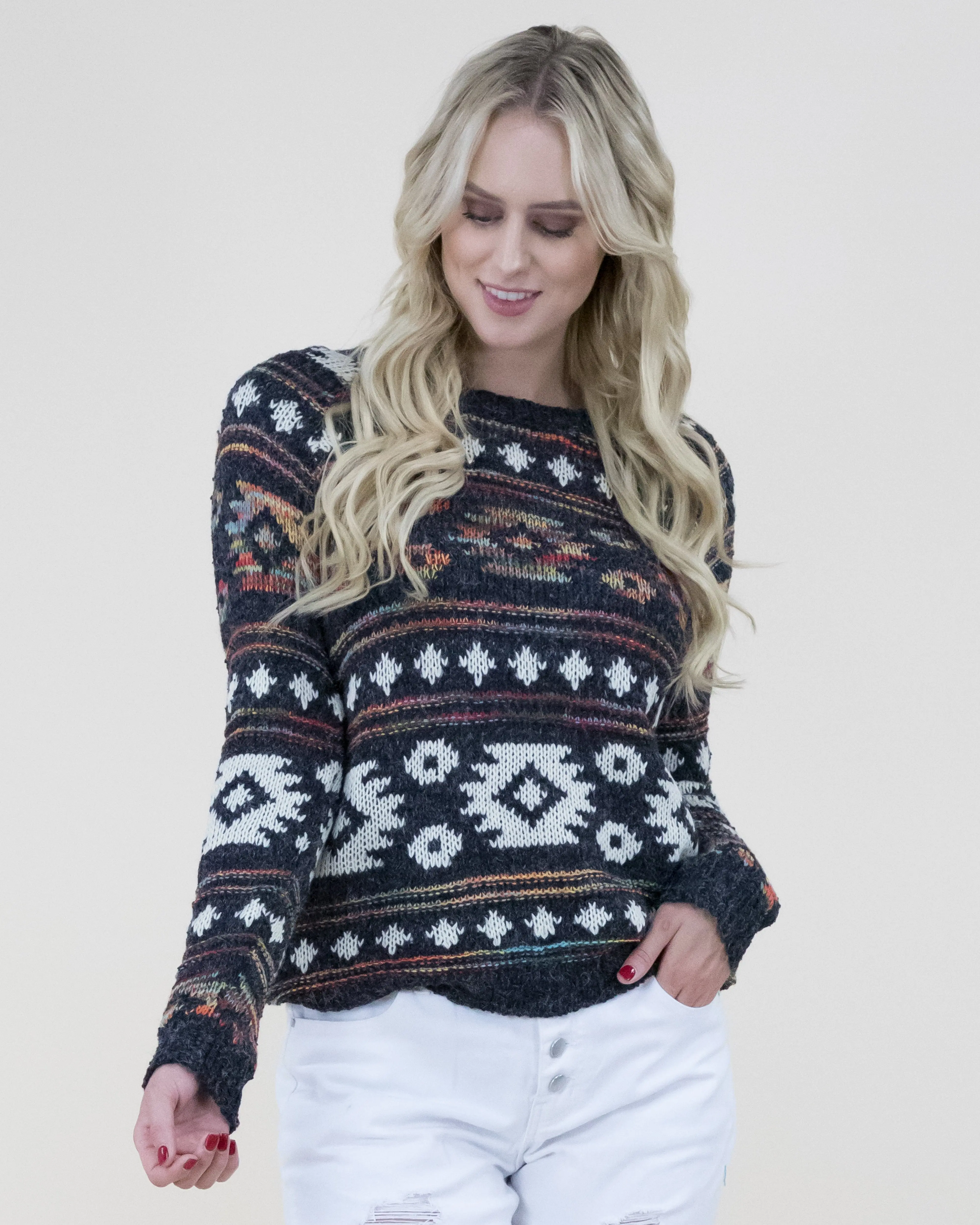 Vibrant Color Aztec Print Sweater Vibrant Color Aztec Print Sweater