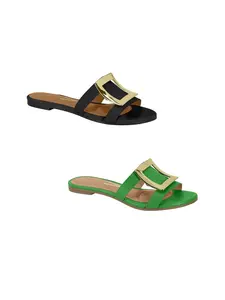 Women's Sandals with Gold Buckle - Comfortable Walking Shoes for Everyday Wear - Stylish Footwear