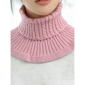 Women's Solid Color Turtle Neck Knit, Casual Braided Warm Thickened High Neck Scarf, Knitted Shawl for Fall & Winter, Fashion Accessories for Women & Girls