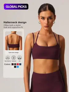 1 Piece Women's Fitness Bra, High-Elastic Thin-Strap Halter-Neck Sports Bra for Running and Yoga