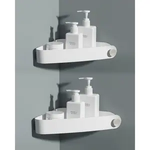 Sotfamily Shower Caddy Corner, 2 Pack Adhesive Corner Shower Shelves for inside Shower, Plastic Shower Organizer for Bathroom Storage, White