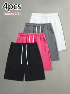 Pack of 4 men’s casual shorts featuring a drawstring waist; skin-friendly, breathable, and versatile. Summer loose fit for everyday wear, leisure, sports, and fitness.summervibes