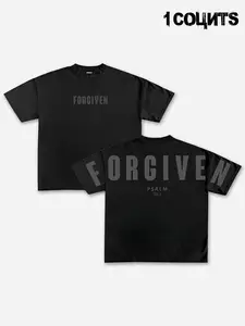 1pc Men's Black Forgiven Psalm 52:1 Graphic T-Shirt, Oversized Christian Streetwear, Casual Short Sleeve Tee for Daily & Church Wear