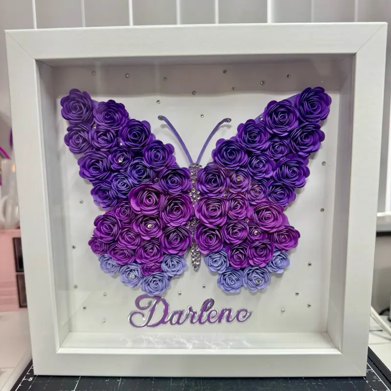 Butterfly Shadow box. Personalized 3D Garden Flower Frame Handmade Custom Floral Art