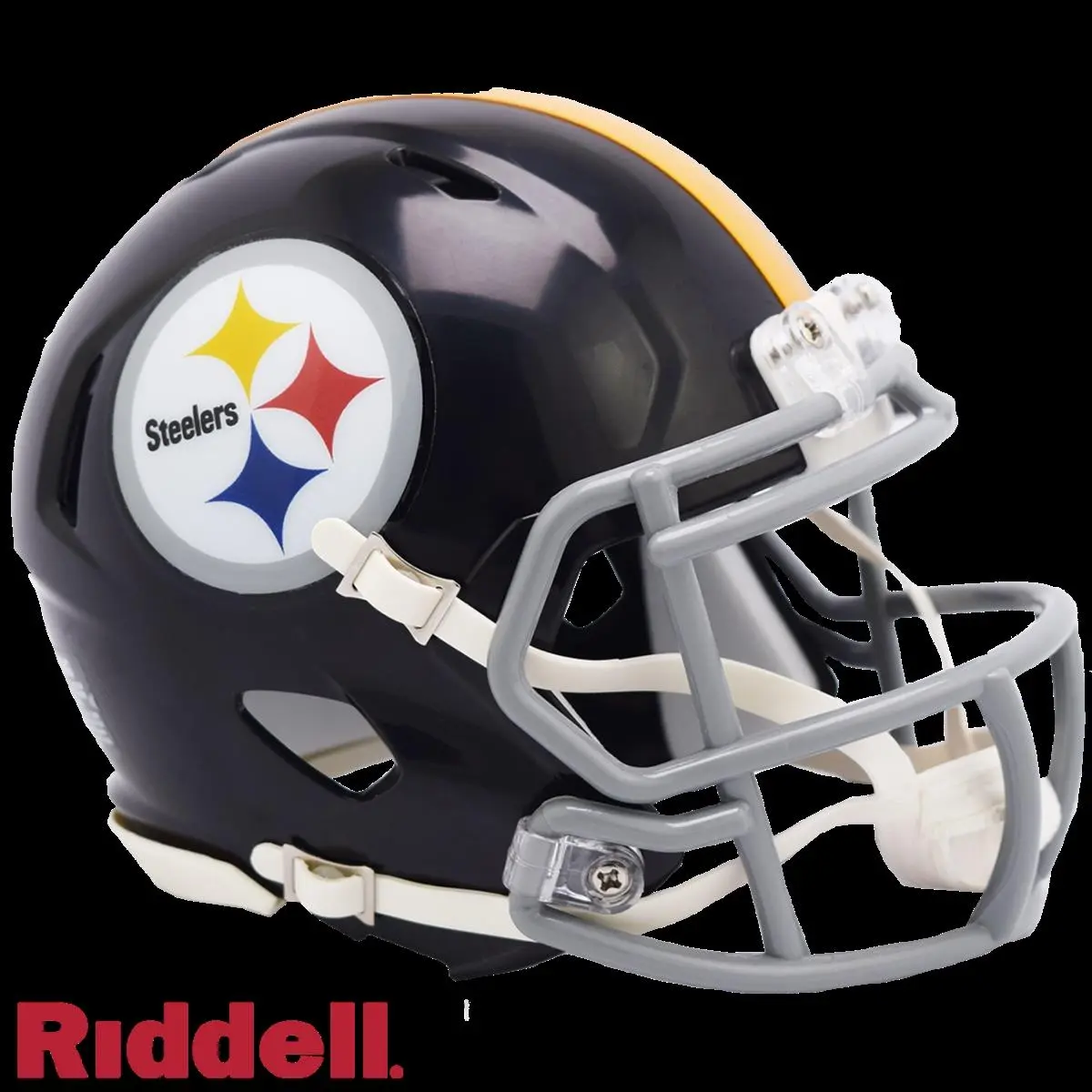 Riddell Collectible Half-Scale Mini Football Helmet, 5.5 in. Tall Speed Shell, 1963-1976 T-B Pittsburgh Steelers Design, Official Paint, Decals Included, 4-Point Chinstrap, Display-Ready, Authentic Product, Football Autographs Compatible