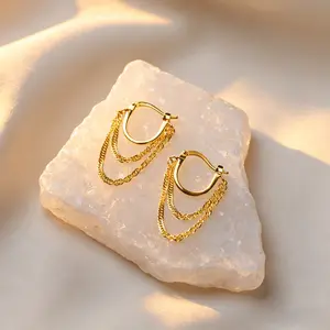 Gold Layered Chain Huggie Hoop Earrings| Tassel Dangle Design| Perfect Daily & Party Jewelry