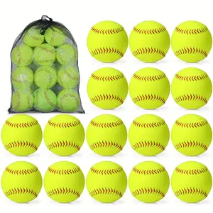 18 Pack Yellow Sports Practice Softballs Official Size And Weight Slowpitch Softball With 1 Mesh Bag Unmarked Leather Covered Fastpitch Softball Ball For Games Practice Training