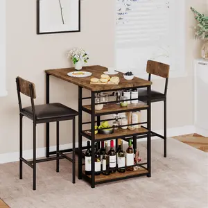 Garvee 2-Piece Bar Dining Table Set, Tall Kitchen Breakfast Nook Table with Storage Shelves, Soft Padded Stools, Heavy Duty Space Saving Furniture for Small Spaces