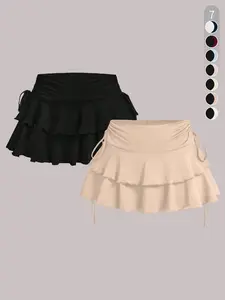 Women's Solid Color Bubble Skirt, Casual Fashionable Tie Side Skirt for Daily Outdoor Wear, Ladies Bottoms for Summer