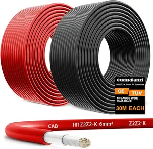 Oududianzi 2x100 Feet Solar Panel Wire, 10AWG Solar Wire H1Z2Z2-K Tinned Copper Solar Extension Cable for Photovoltaic Solar System, Automotive RVs, Boats (100FT Red + 100FT Black)