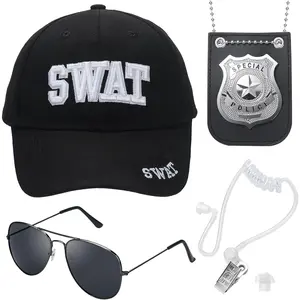 Hat, FBI Adjustable Baseball Cap with Cop Badge, Halloween  Service Costume Earpiece for Adult Boys Girl
