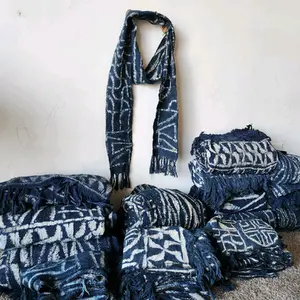 Ndop (Bamileke) Muffler Scarf/Bami rapper/Indigo blue strip woven cloth/Resist dyeing/Rare fabric/Cameroon/Authentic/Vintage/Bamenda