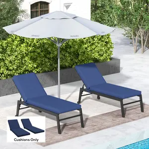 2-Piece Patio Chair Cushions with Backrests Navy Blue Quick-Drying Fabric High-Density Foam Durable UV-Resistant All Seasons Outdoor Lounge Chair Replacement Cushions