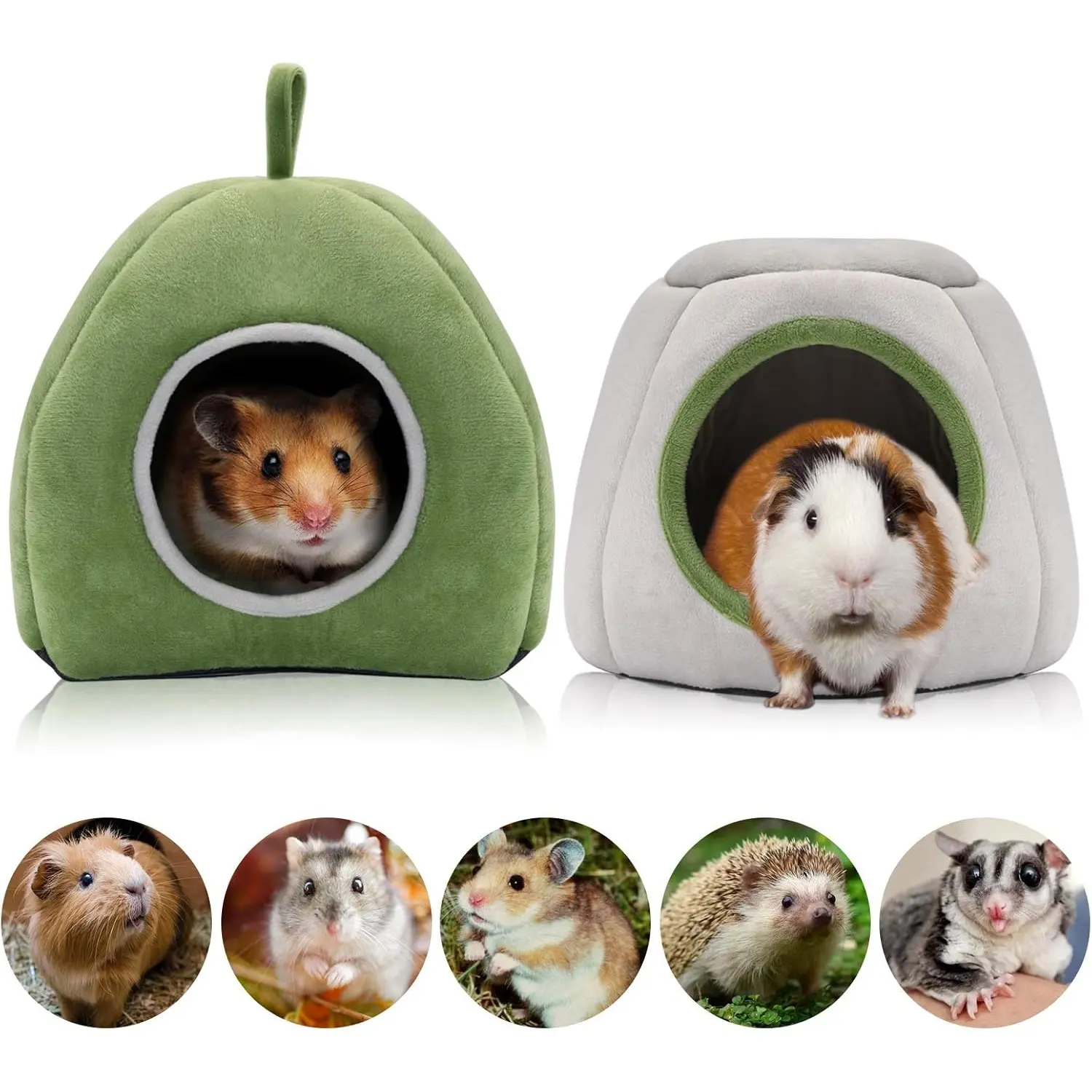 2-Pack Washable Pig Bed, Guinea Pig Accessories - Small Animal Hideout for Chinchillas, Hamsters, 6.6*6.6*6.4 Inches, 7.8*7*7.4 Inches