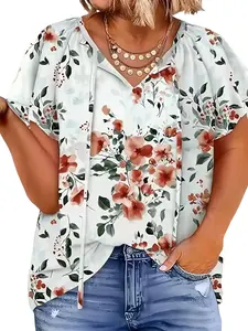 Women's Summer Floral Print Breathable Slim-Fitting Casual Top Blouse Short Sleeve, Comfortable Loose Fit Women's Clothing