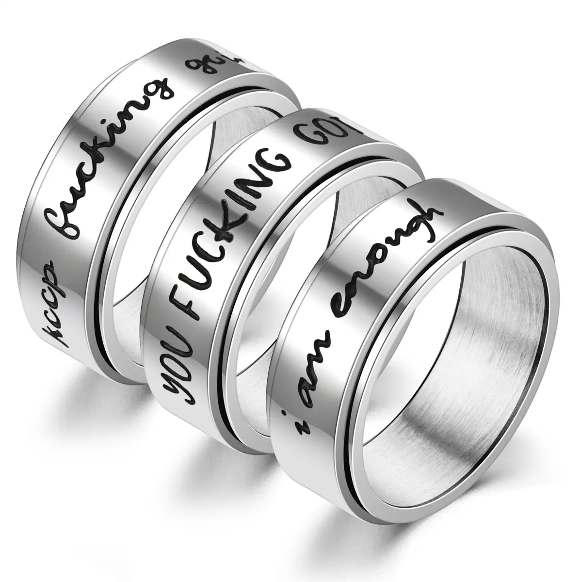 Fashion New Niche Stress Relief Rotatable Keep Fucking Going... Inspirational Ring