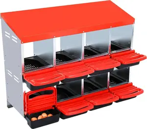 【Christmas Gift】Metal Chicken Nesting Box, 8 Compartments Egg Laying Box, Roll Up Design Lid, Red